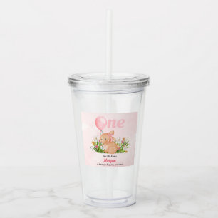 Cute Bunny Turns One Rosa Girls 1:a födelsedag Take Away Mugg