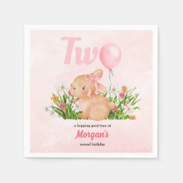 Cute Bunny Turns Two Rosa Girls 2:a födelsedagen Pappersservett
