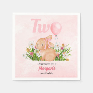 Cute Bunny Turns Two Rosa Girls 2:a födelsedagen Pappersservett