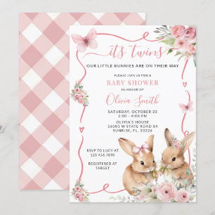 Cute Bunny Twillingars Baby Shower Girl-inbjudan Inbjudningar