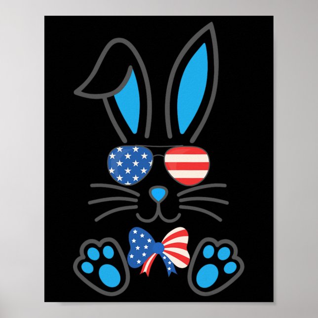 Cute Bunny USA flagga Sungles Bow Tie Glad påsk J Poster (Framsidan)