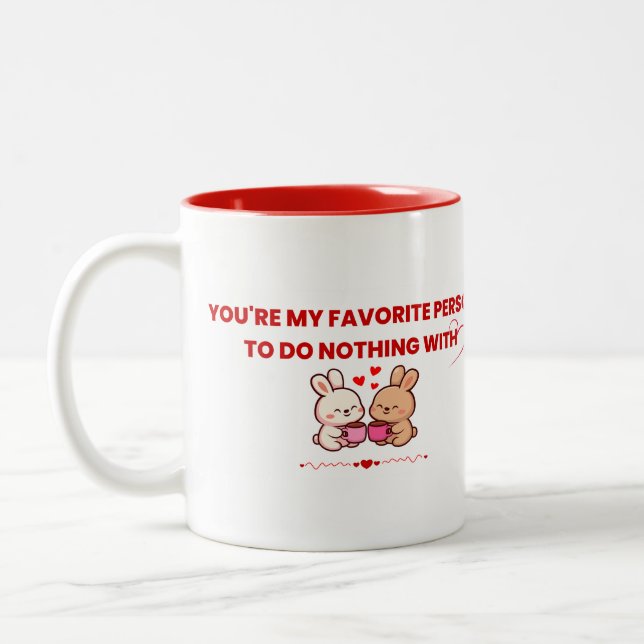 Cute Bunny Valentine Couple Mug - Favourite person Två-Tonad Mugg (Vänster)