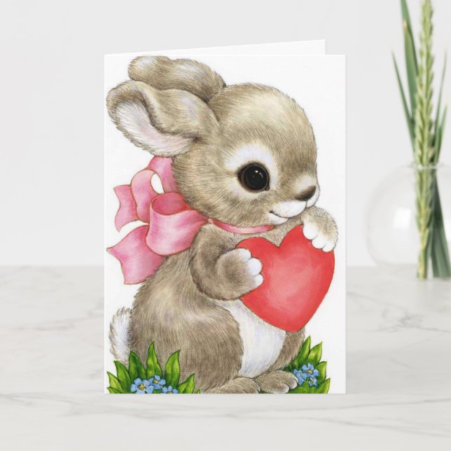 Cute bunny Valentines day anpassade-kort Helgkort (Framsida)