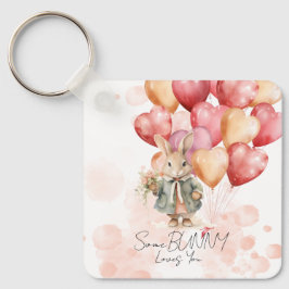 Cute Bunny Valentines day Red Heart-ballonger Nyckelring