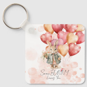 Cute Bunny Valentines day Red Heart-ballonger Nyckelring
