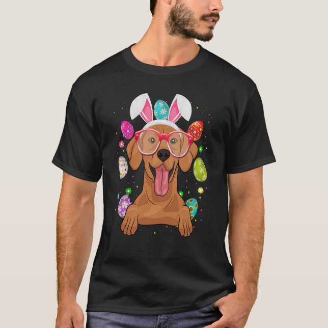 Cute Bunny Vizsla Dog Face Easter Eggs Easter Day T Shirt (Framsida)