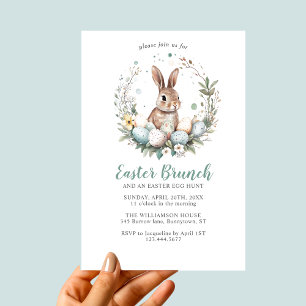 Cute Bunny Wandech Påsk Brunch Egg Hunt Inbjudningar