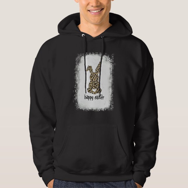 Cute Bunny Wearing Glasses Leopard Glad påsk Da Hoodie (Framsida)
