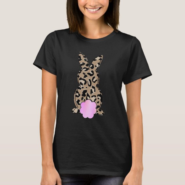 Cute Bunny Wearing Glasses Leopard Glad påsk Da T Shirt (Framsida)