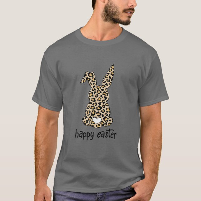Cute Bunny Wearing Glasses Leopard Glad påsk Da T Shirt (Framsida)