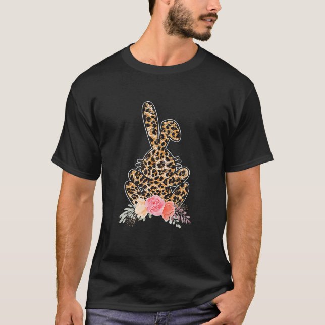 Cute Bunny Wearing Glasses Leopard Glad påsk Da T Shirt (Framsida)