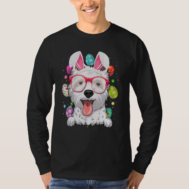 Cute Bunny Westie Dog Face Easter Eggs Easter Day T Shirt (Framsida)