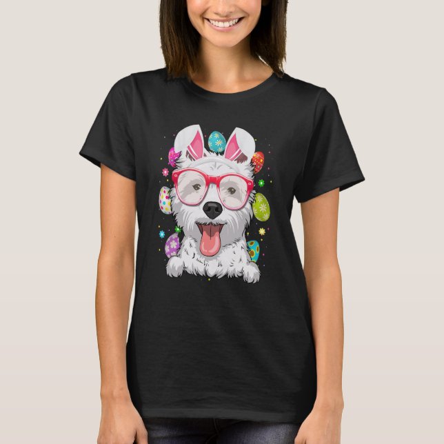 Cute Bunny Westie Dog Face Easter Eggs Easter Day T Shirt (Framsida)