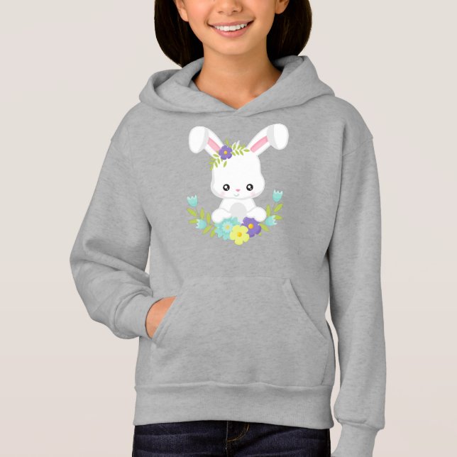 Cute Bunny, White Bunny, Baby Bunny, Flowers T Shirt (Framsida)