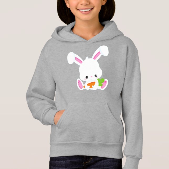 Cute Bunny, White Bunny, Little Bunny, Carrot T Shirt (Framsida)