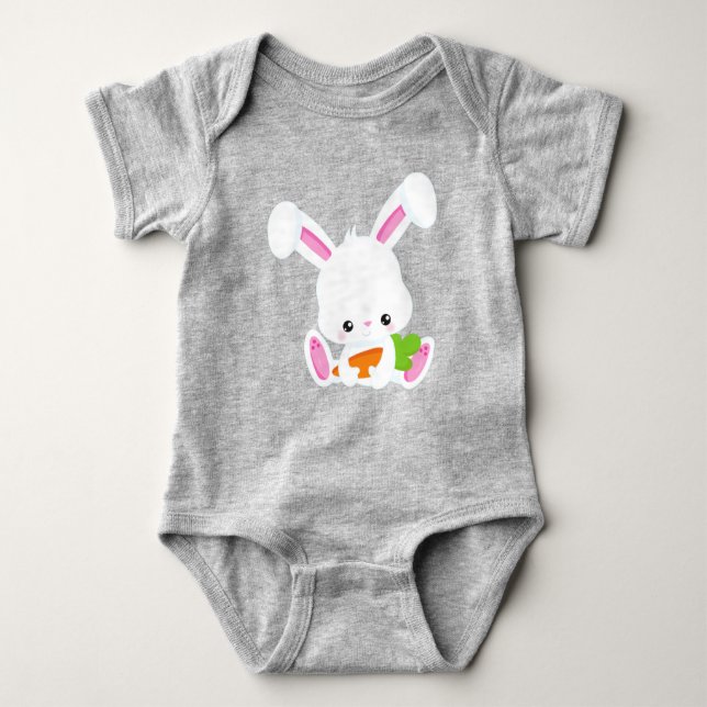 Cute Bunny, White Bunny, Little Bunny, Carrot T Shirt (Framsida)