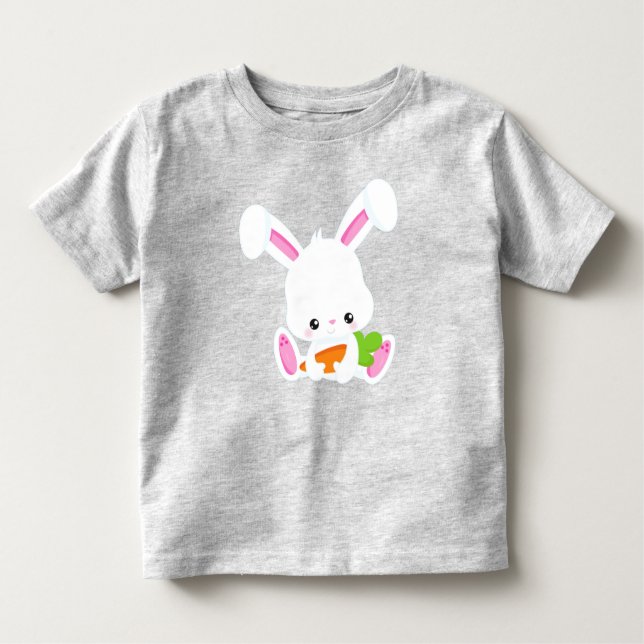 Cute Bunny, White Bunny, Little Bunny, Carrot T Shirt (Framsida)