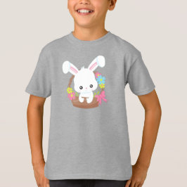 Cute Bunny, White Bunny, Rabbit, Basket, Flowers T Shirt