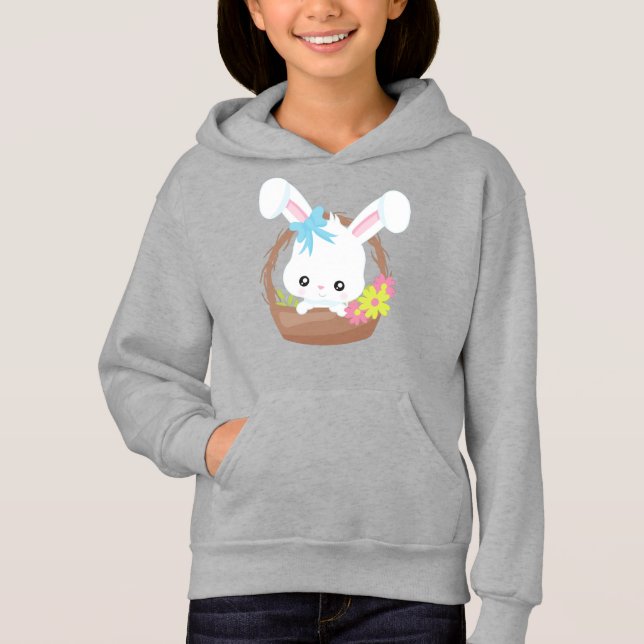 Cute Bunny, White Bunny, Rabbit, Flowers, Basket T Shirt (Framsida)