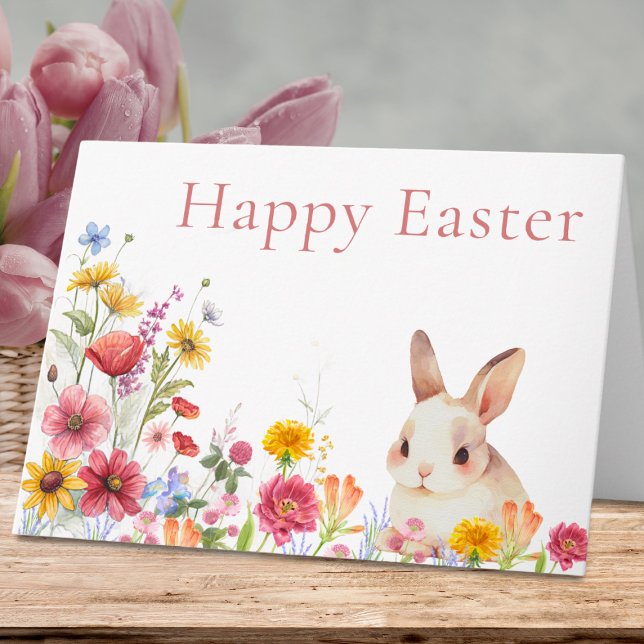 Cute Bunny & Wildflowers Happy Easter Card Helgkort (Skapare uppladdad)