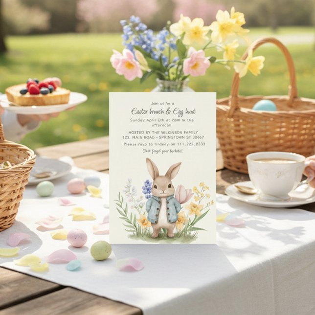 Cute Bunny with Balloons Easter Party Invite Julkort (Skapare uppladdad)