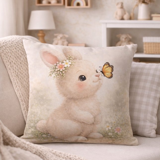 Cute Bunny With Butterfly Neutral Nursery  Kudde (Skapare uppladdad)