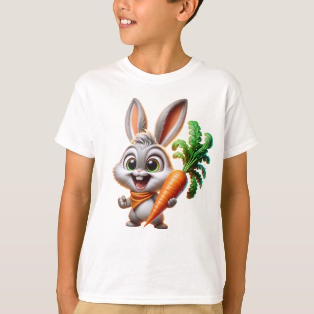 Cute Bunny With Carrot Happy Art T Shirt (Framsida)