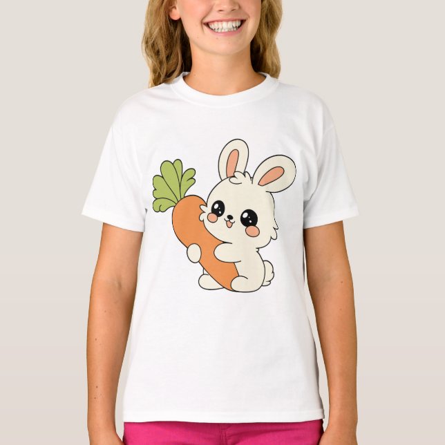 Cute Bunny with Carrot Kids T-Shirt (Framsida)