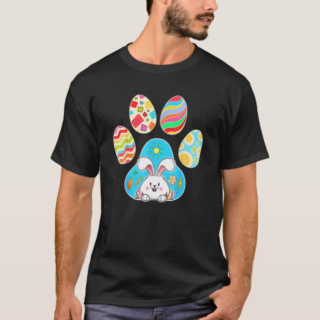 Cute Bunny With Easter Egg Inside Dog Paw Happy Ea T Shirt (Framsida)