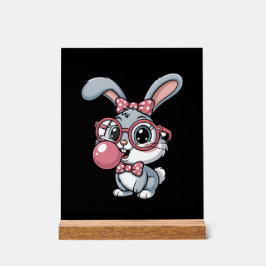 Cute Bunny with Glasses Blowing Bubble Gum