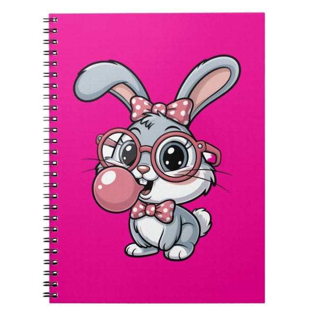 Cute Bunny with Glasses Blowing Bubble Gum Anteckningsbok (Framsidan)