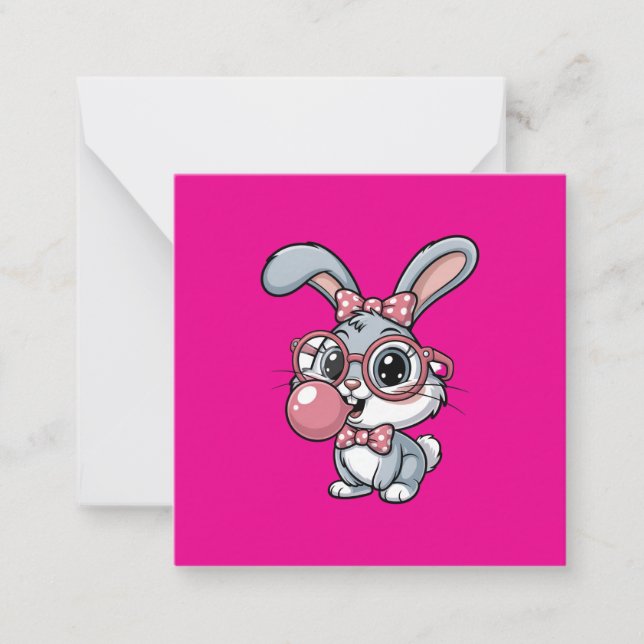 Cute Bunny with Glasses Blowing Bubble Gum Anteckningskort (Framsida)
