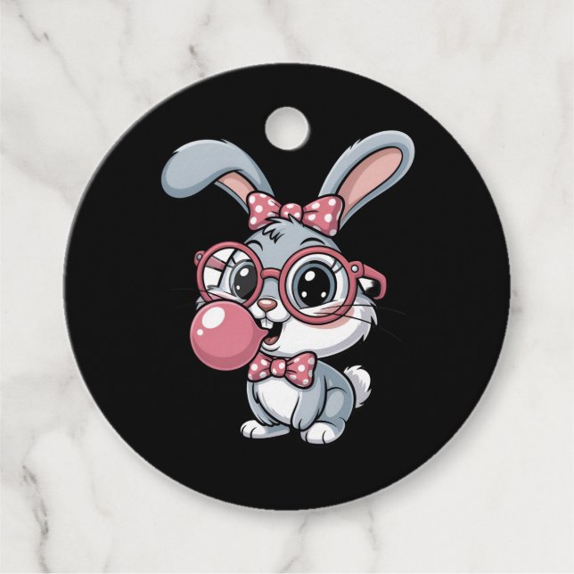 Cute Bunny with Glasses Blowing Bubble Gum Gåvor Etiketter (Framsida)