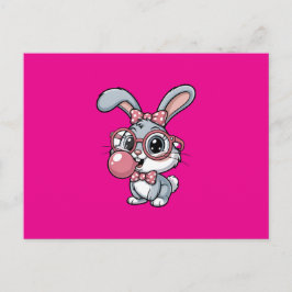Cute Bunny with Glasses Blowing Bubble Gum Inbjudan Vykort