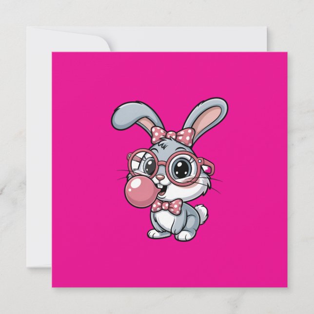 Cute Bunny with Glasses Blowing Bubble Gum Inbjudningar (Framsida)