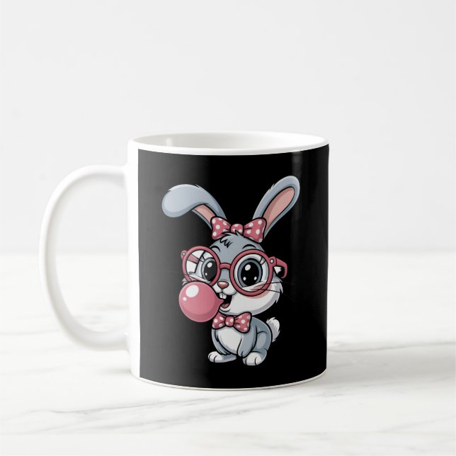 Cute Bunny with Glasses Blowing Bubble Gum Kaffemugg (Vänster)