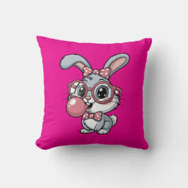 Cute Bunny with Glasses Blowing Bubble Gum Kudde