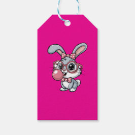 Cute Bunny with Glasses Blowing Bubble Gum Presentetikett