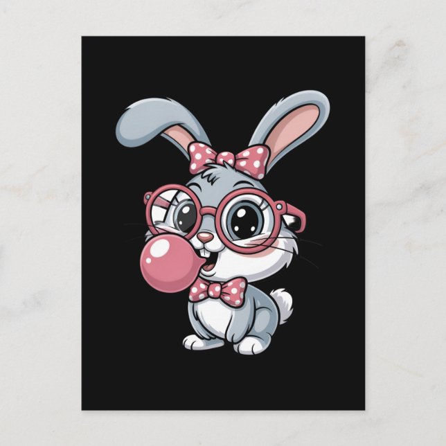 Cute Bunny with Glasses Blowing Bubble Gum Vykort (Framsida)