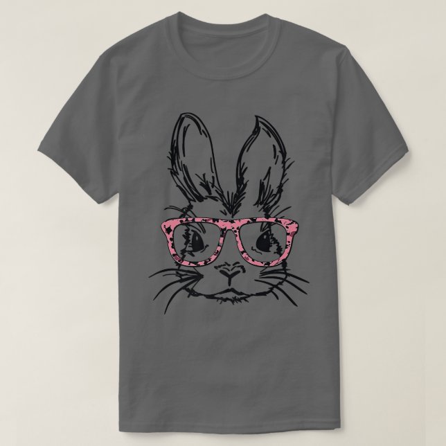 Cute Bunny With Glasses Leopard Print Easter Bunny T Shirt (Design framsida)
