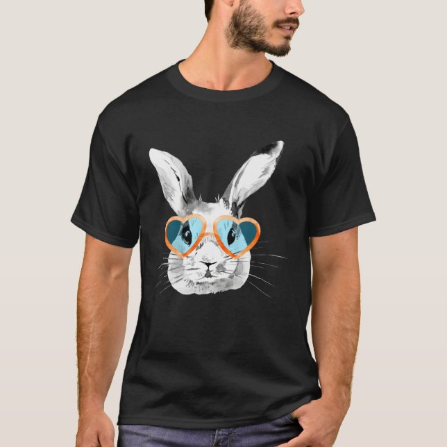 Cute Bunny With Heart Glasses Easter Day Easter Ra T Shirt (Framsida)