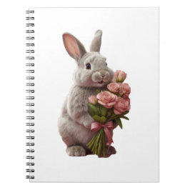  “Cute Bunny with Pink Roses” Adorable Art Design Anteckningsbok