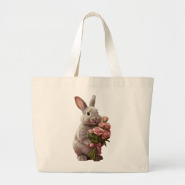  “Cute Bunny with Pink Roses” Adorable Art Design Jumbo Tygkasse