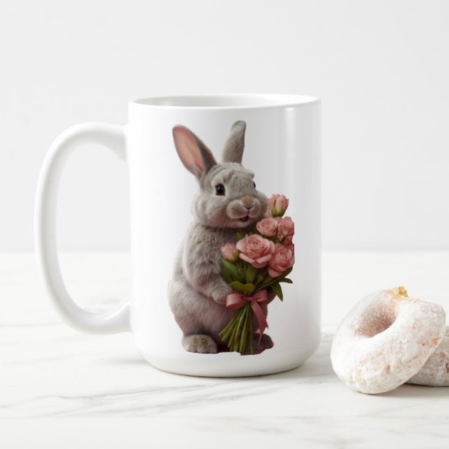  “Cute Bunny with Pink Roses” Adorable Art Design Kaffemugg (Med munk)