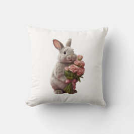  “Cute Bunny with Pink Roses” Adorable Art Design Kudde