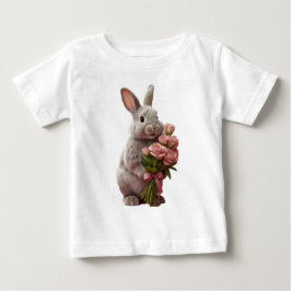  “Cute Bunny with Pink Roses” Adorable Art Design T Shirt