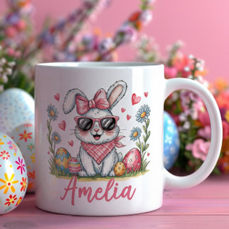 Cute Bunny with Sunglasses Custom Name Easter Gift Kaffemugg