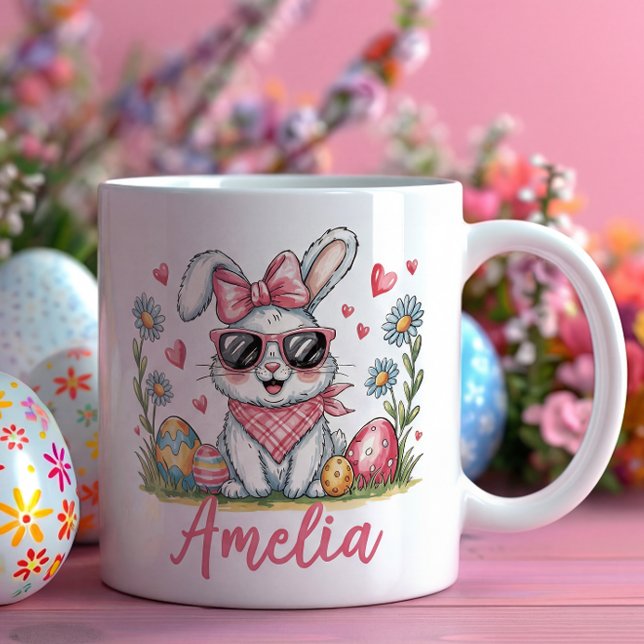 Cute Bunny with Sunglasses Custom Name Easter Gift Kaffemugg (Skapare uppladdad)