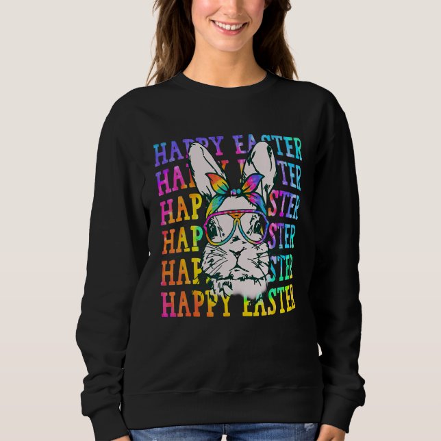 Cute Bunny with Tie Dye Sunglasses Glad påsk Gi T Shirt (Framsida)