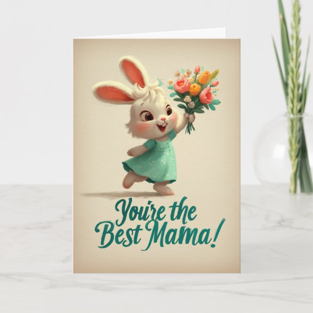 Cute Bunny You’re the Best Mama Card Kort (Framsida)